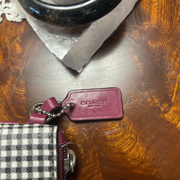 Coach Black White Burgundy Red Plaid Pouch Wristlet - Picture 4 of 6